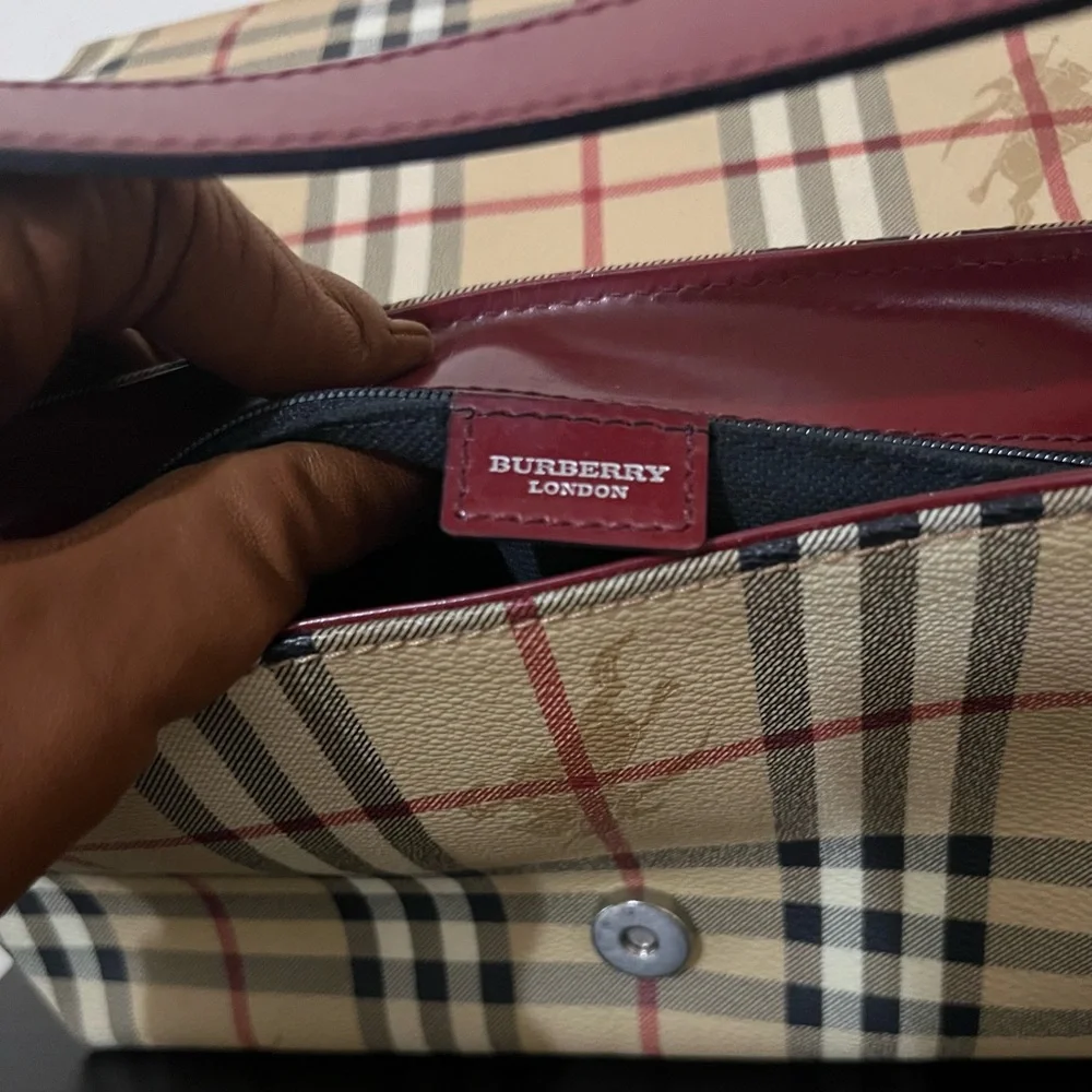 Burberry Tan and Red Shoulder Bag with Classic Plaid - Picture 9 of 10